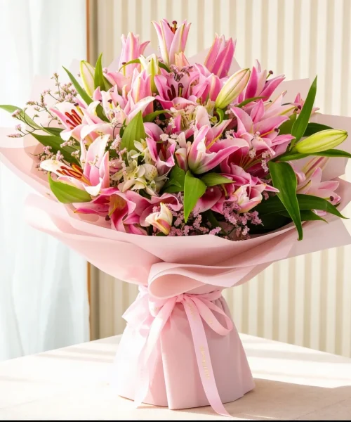 10 Elegant Pink Lily Bouquet