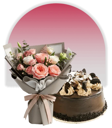 Cake and bouquet