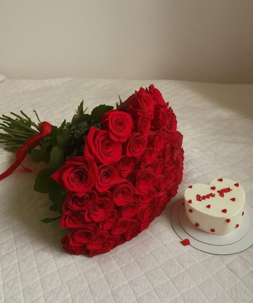 Luxury 51 Red Roses Bouquet and Love You Bento Cake Combo img