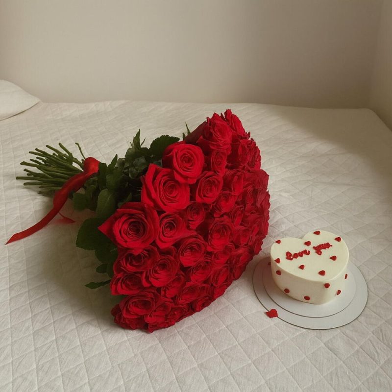 Luxury 51 Red Roses Bouquet and Love You Bento Cake Combo