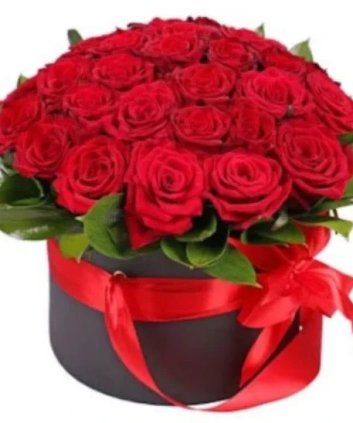 Red Roses with Greenery Box img