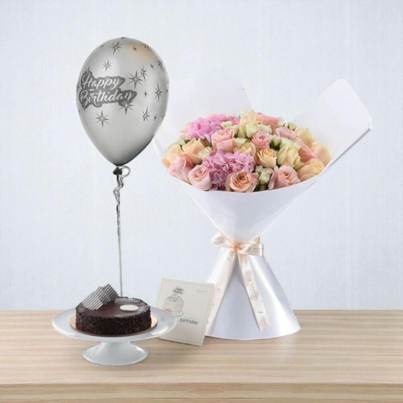 Peach Blossom Enchantment Birthday Bouquet Cake Combo